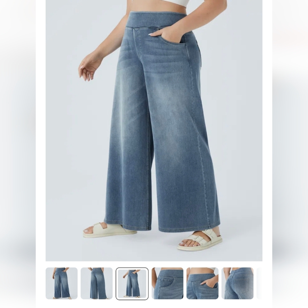 HALARA Wide-Leg Pull-On Jeans in Light Blue Wash